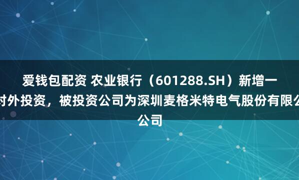爱钱包配资 农业银行(601288.SH)新增一起对外投资,被投资公司为深圳麦格米特电气股份有限公司